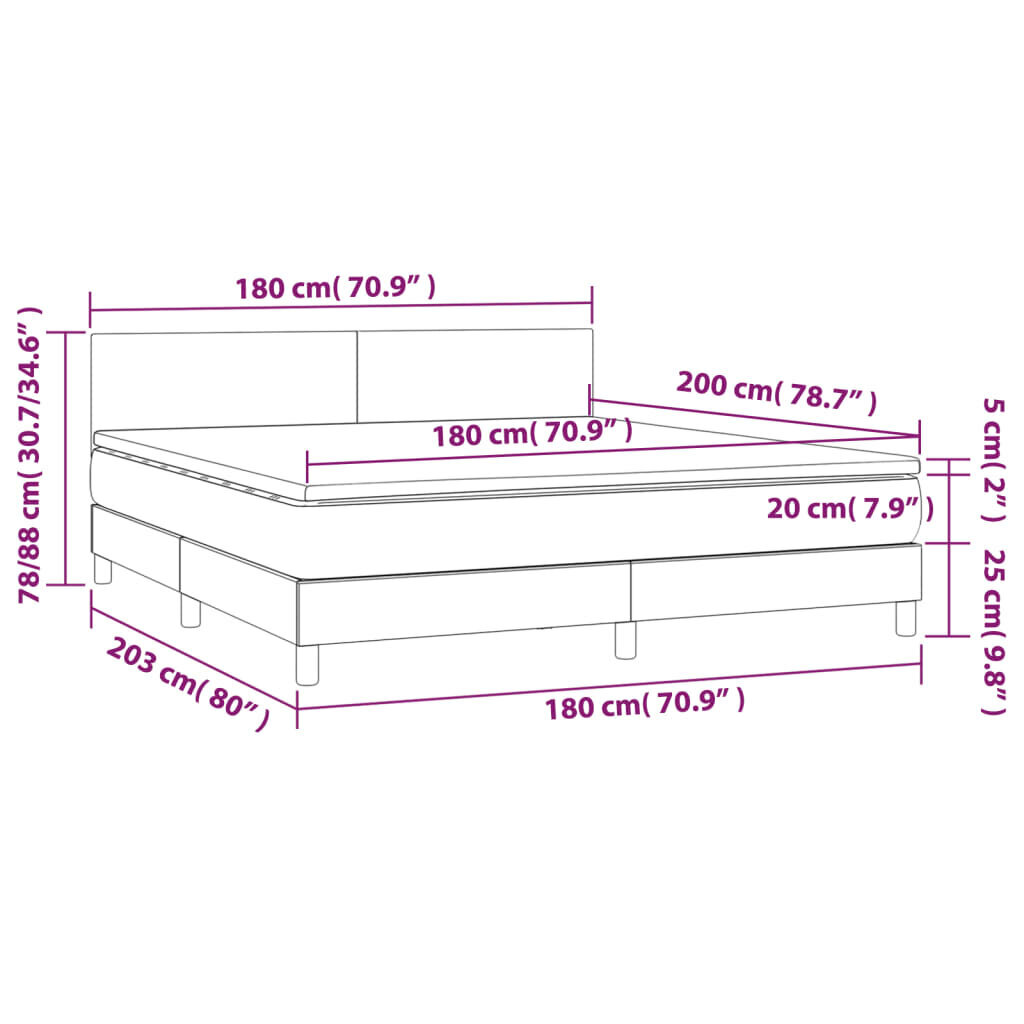 vidaXL Sänky jousilla/patjalla/LED, ruskea, 180x200 cm, kangas hinta ja tiedot | Sängyt | hobbyhall.fi