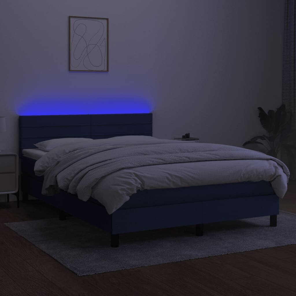 Sänky jousilla/patjalla/LED vidaXL, 140x190 cm, sininen hinta ja tiedot | Sängyt | hobbyhall.fi