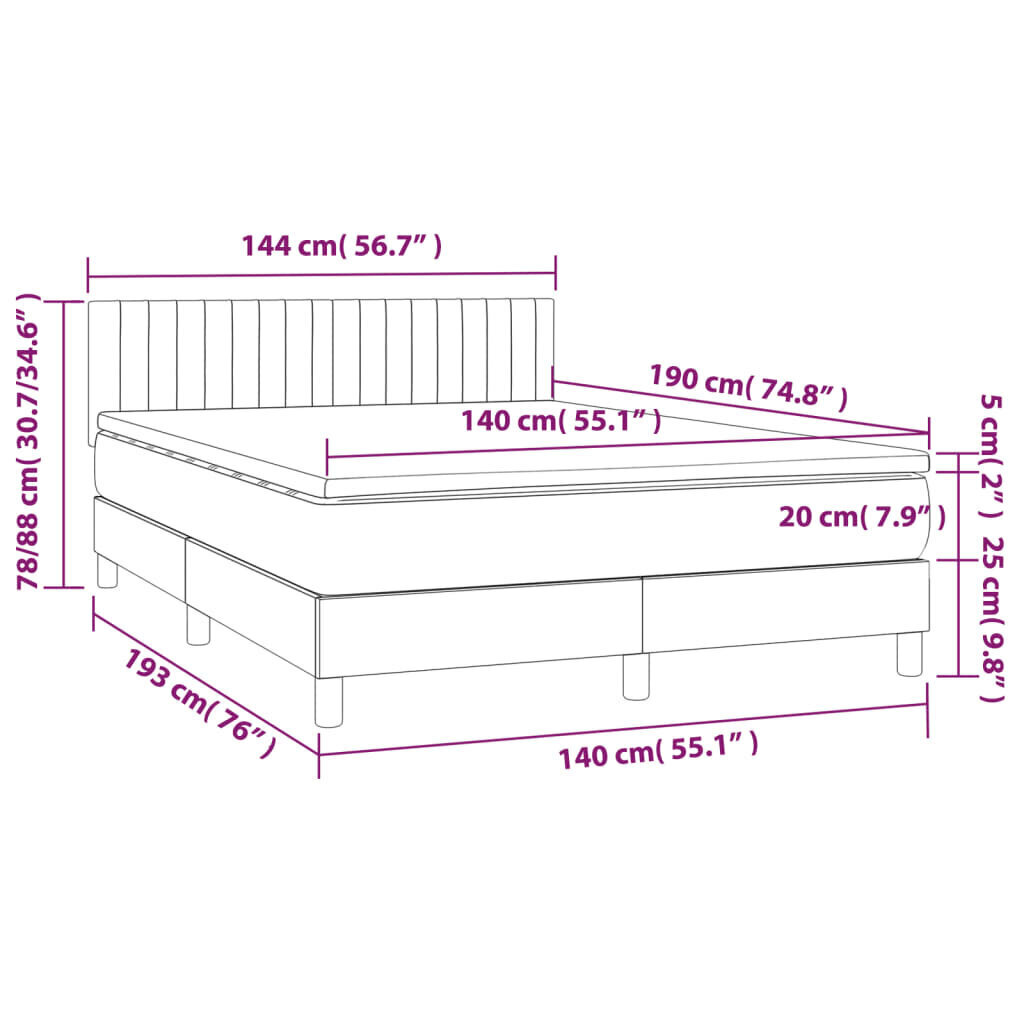 Sänky jousilla/patjalla/LED vidaXL, 140x190 cm, musta hinta ja tiedot | Sängyt | hobbyhall.fi