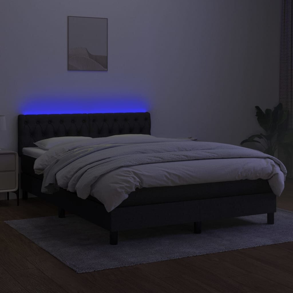 Sänky jousilla/patjalla/LED vidaXL, 140x190 cm, musta hinta ja tiedot | Sängyt | hobbyhall.fi