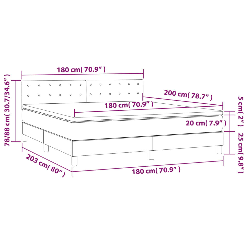 vidaXL Sänky jousilla/patjalla/LED, musta, 180x200 cm, kangas hinta ja tiedot | Sängyt | hobbyhall.fi