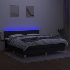 vidaXL Sänky jousilla/patjalla/LED, musta, 160x200 cm, kangas hinta ja tiedot | Sängyt | hobbyhall.fi