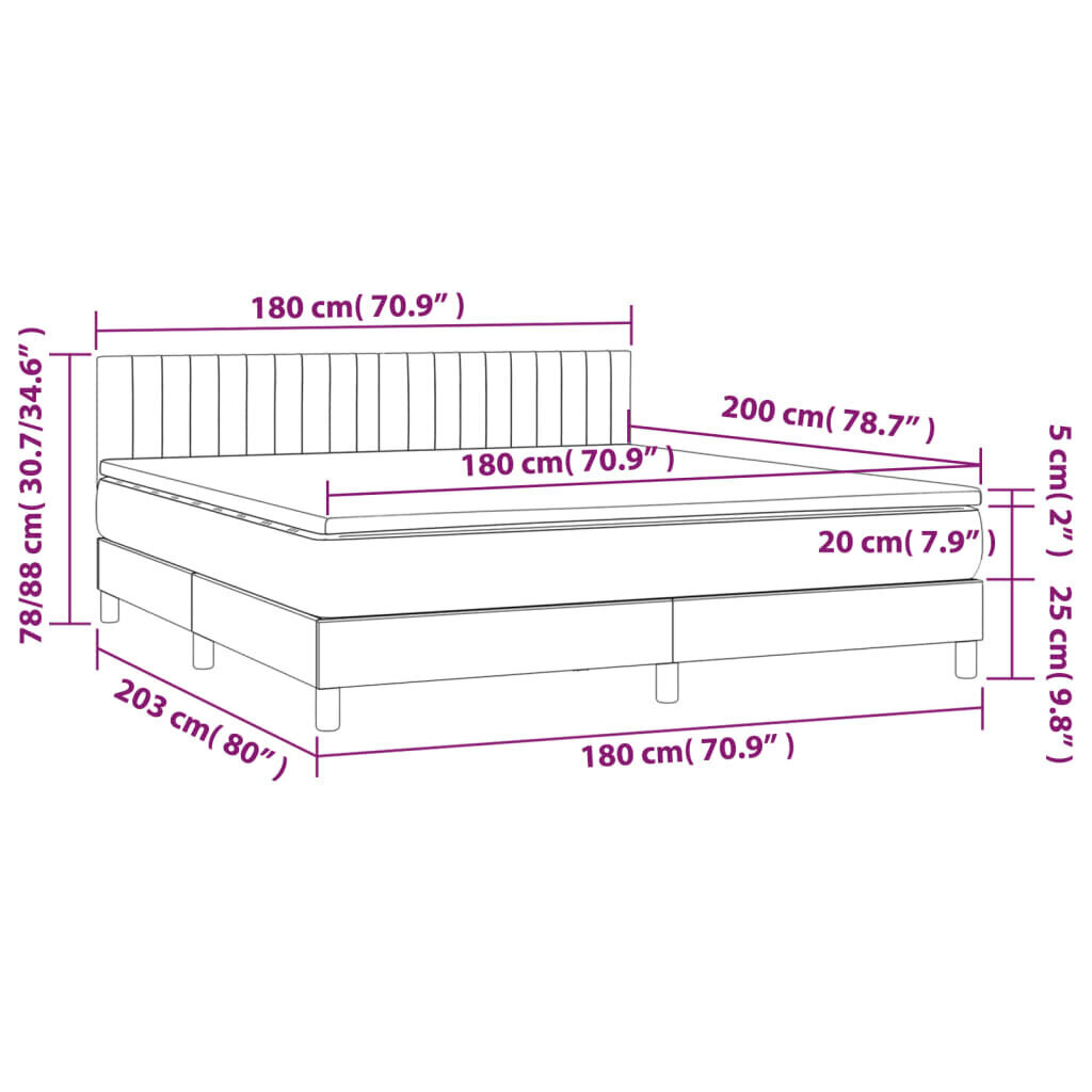 Sänky jousilla/patja/LED vidaXL, Kangas, 180x200 cm, sininen hinta ja tiedot | Sängyt | hobbyhall.fi