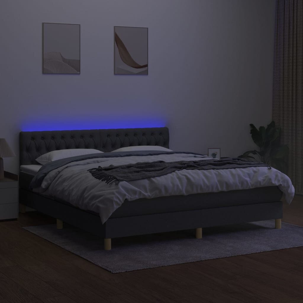 Sänky jousilla/patja/LED vidaXL, Kangas, 180x200 cm, harmaa hinta ja tiedot | Sängyt | hobbyhall.fi