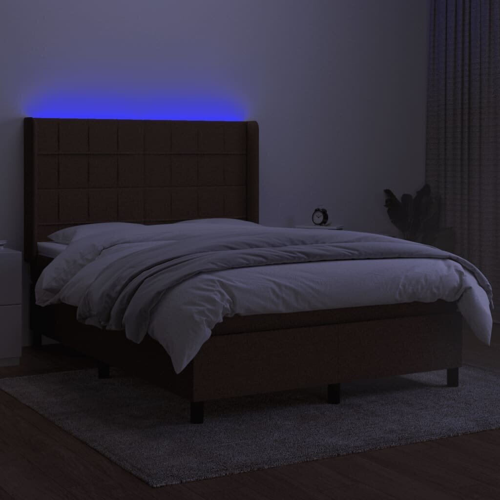 Sänky jousilla/patjalla/LED vidaXL, 140x190 cm, ruskea hinta ja tiedot | Sängyt | hobbyhall.fi