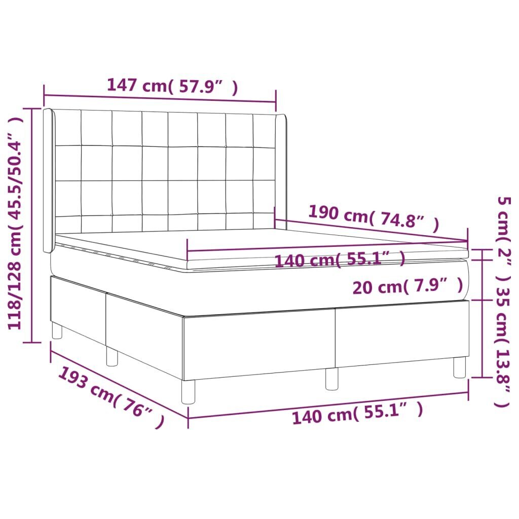 Sänky jousilla/patjalla/LED vidaXL, 140x190 cm, ruskea hinta ja tiedot | Sängyt | hobbyhall.fi