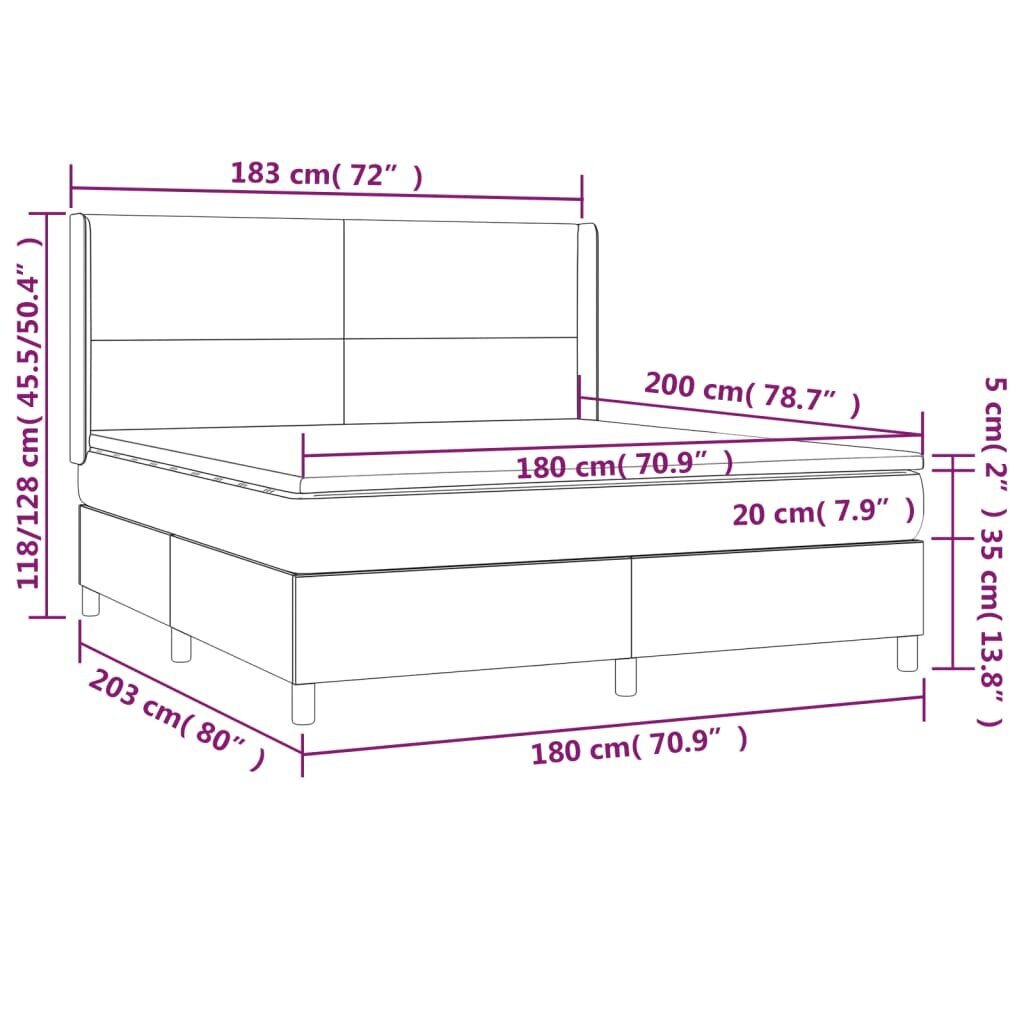 vidaXL Sänky jousilla/patjalla/LED, sininen, 180x200 cm, kangas hinta ja tiedot | Sängyt | hobbyhall.fi