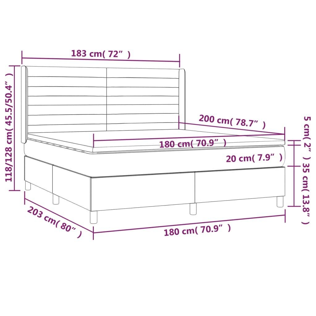 vidaXL Sänky jousilla/patja/LED, harmaa, 180x200 cm, kangas hinta ja tiedot | Sängyt | hobbyhall.fi