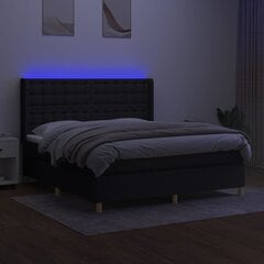 vidaXL Sänky jousilla/patjalla/LED, musta, 160x200 cm, kangas hinta ja tiedot | Sängyt | hobbyhall.fi