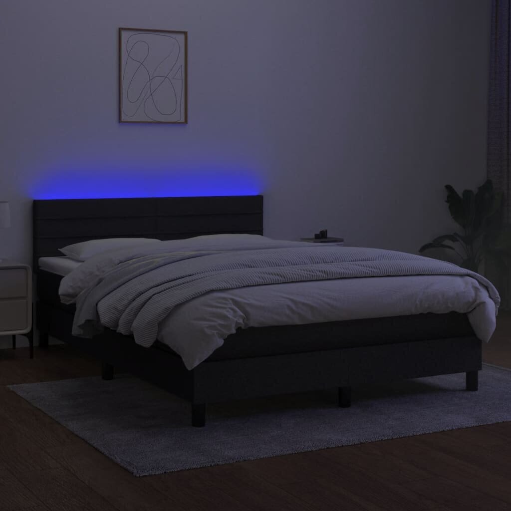 Sänky jousilla/patjalla/LED vidaXL, 140x190 cm, musta hinta ja tiedot | Sängyt | hobbyhall.fi