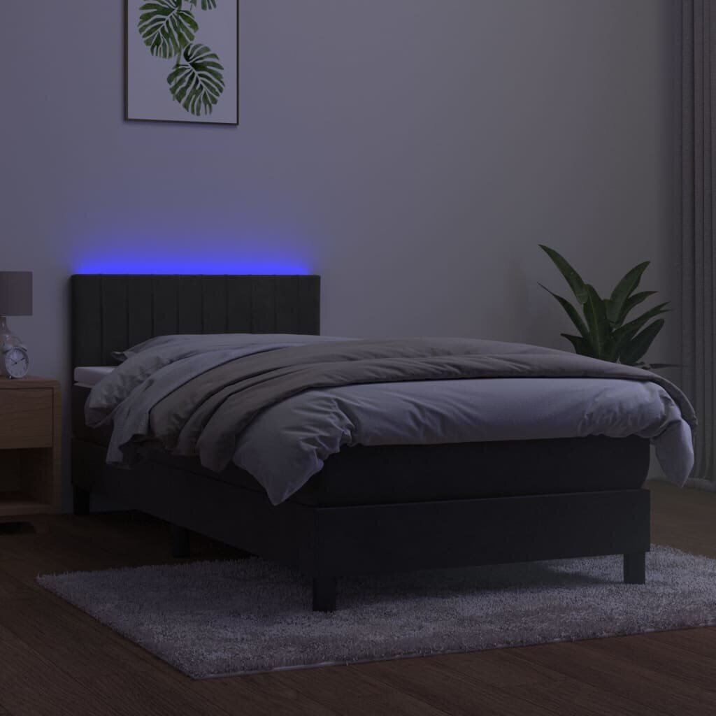 vidaXL Sänky jousilla/patja/LED, harmaa, 90x190cm, sametti hinta ja tiedot | Sängyt | hobbyhall.fi