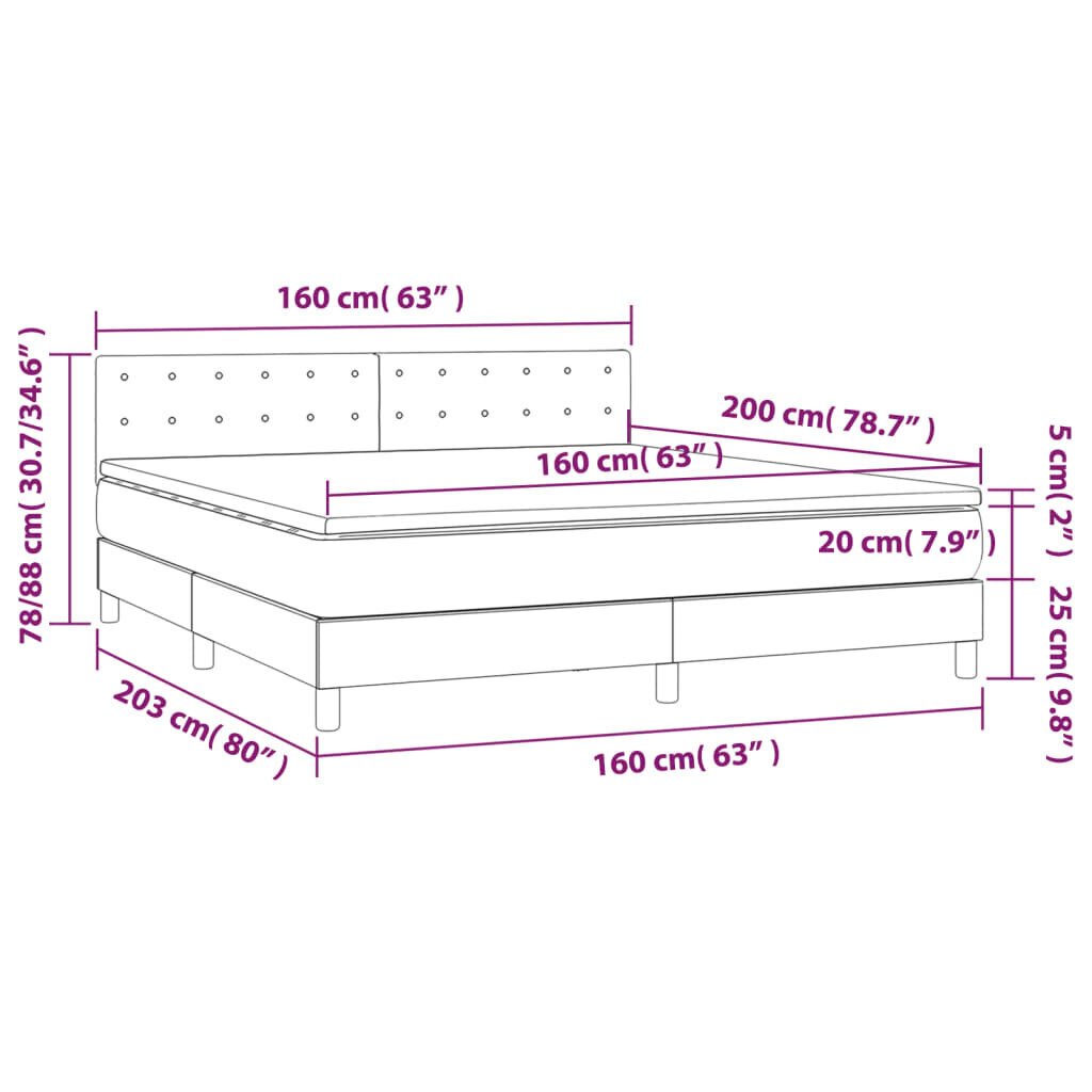 vidaXL Sänky jousilla/patjalla/LED, vaaleanpunainen, 160x200cm, sametti hinta ja tiedot | Sängyt | hobbyhall.fi