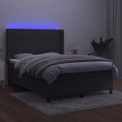 vidaXL Sänky jousilla/patja/LED, harmaa, 140x190cm, sametti hinta ja tiedot | Sängyt | hobbyhall.fi