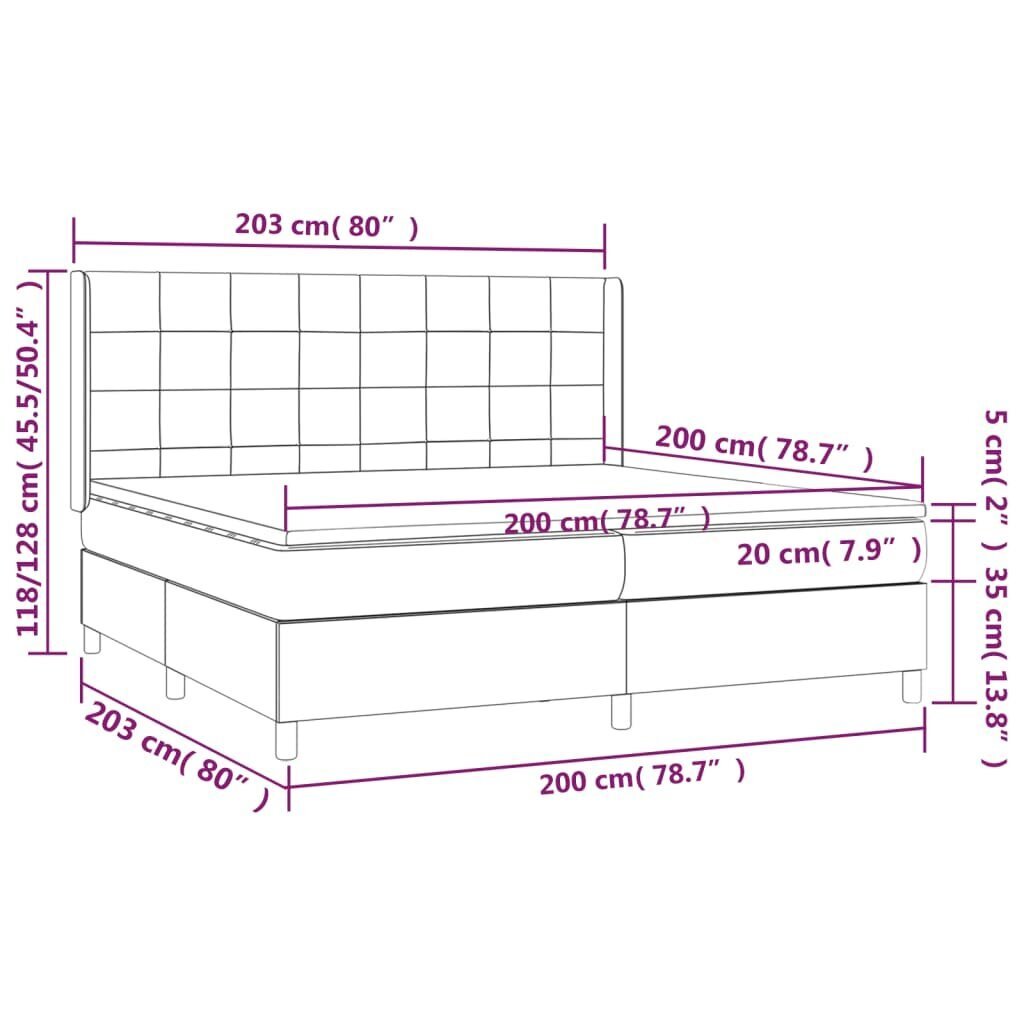 vidaXL Sänky jousilla/patja/LED, harmaa, 200x200cm, sametti hinta ja tiedot | Sängyt | hobbyhall.fi