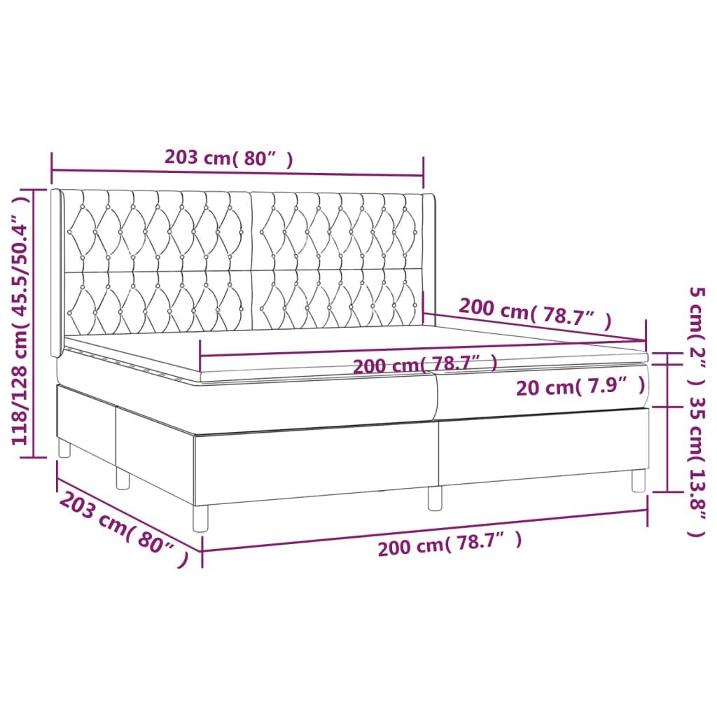 vidaXL Sänky jousilla/patja/LED, musta, 200x200cm, sametti hinta ja tiedot | Sängyt | hobbyhall.fi