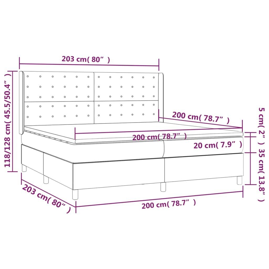 vidaXL Sänky jousilla/patjalla/LED, sininen, 200x200cm, sametti hinta ja tiedot | Sängyt | hobbyhall.fi