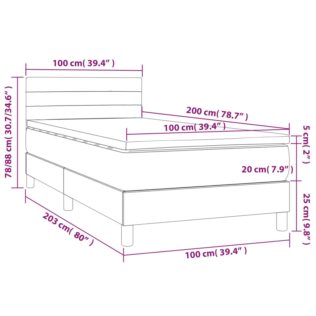 Sänky vidaXL, 100x200 cm, harmaa hinta ja tiedot | Sängyt | hobbyhall.fi