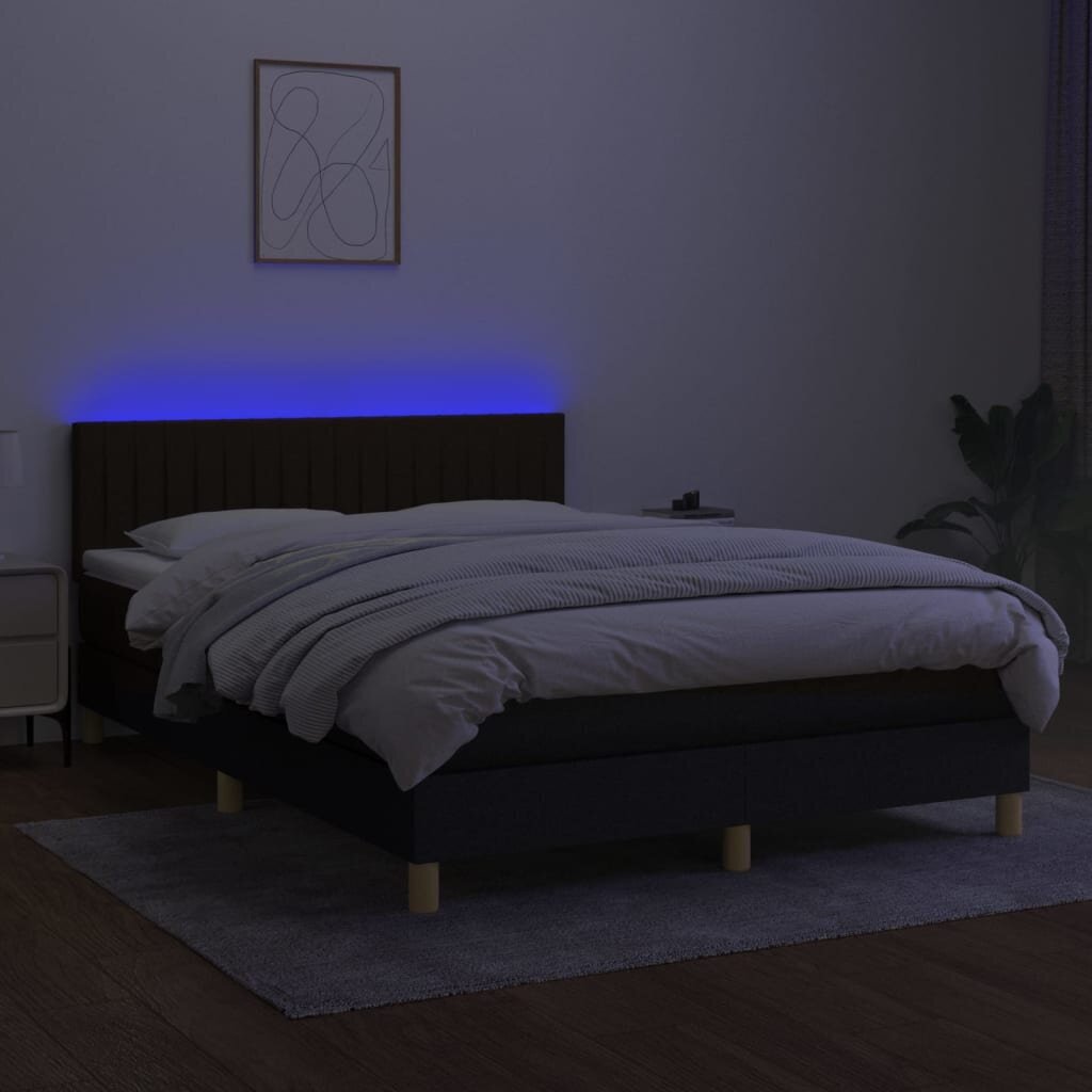 vidaXL Sänky jousilla/patjalla/LED, musta, 140x190 cm, kangas hinta ja tiedot | Sängyt | hobbyhall.fi