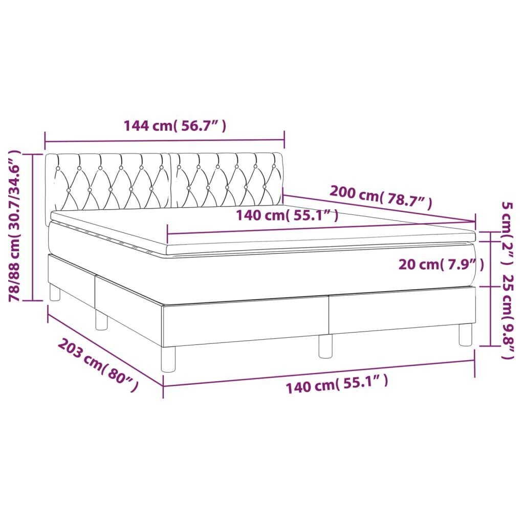 vidaXL Sänky jousilla/patjalla/LED, taupe, 140x200 cm, kangas hinta ja tiedot | Sängyt | hobbyhall.fi