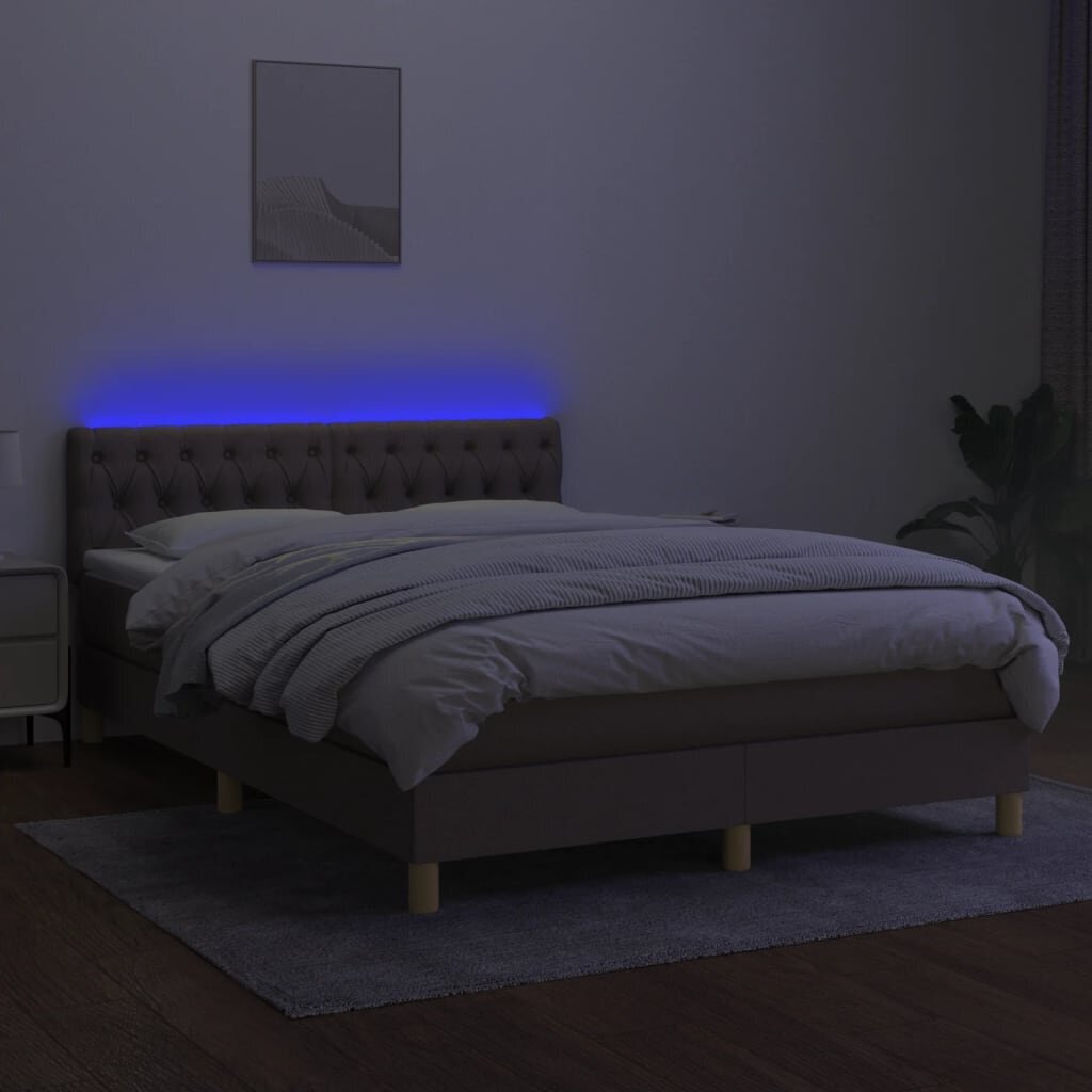 vidaXL Sänky jousilla/patjalla/LED, taupe, 140x200 cm, kangas hinta ja tiedot | Sängyt | hobbyhall.fi