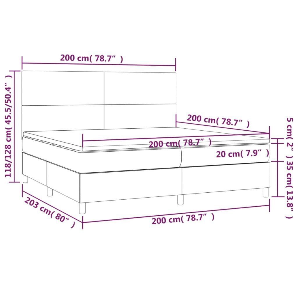 vidaXL Sänky jousilla/patja/LED, harmaa, 200x200 cm, kangas hinta ja tiedot | Sängyt | hobbyhall.fi