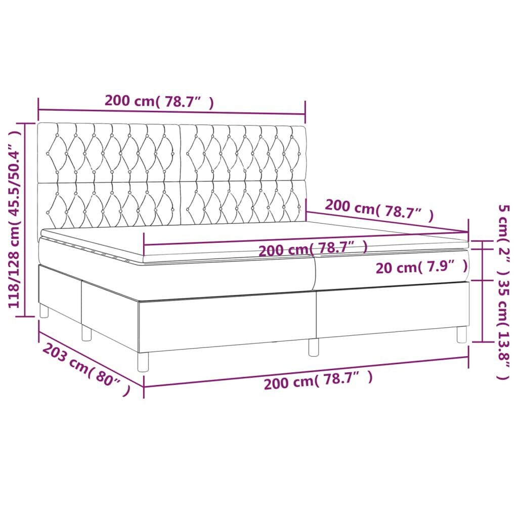 vidaXL Sänky jousilla/patjalla/LED, sininen, 200x200 cm, kangas hinta ja tiedot | Sängyt | hobbyhall.fi