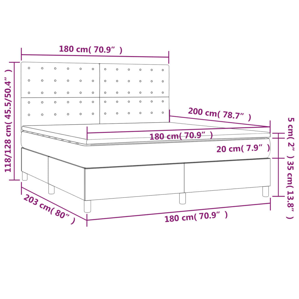 vidaXL Sänky jousilla/patjalla/LED, ruskea, 180x200 cm, kangas hinta ja tiedot | Sängyt | hobbyhall.fi