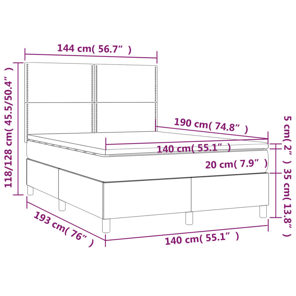 Sänky vidaXL, 140x190cm, valkoinen hinta ja tiedot | Sängyt | hobbyhall.fi