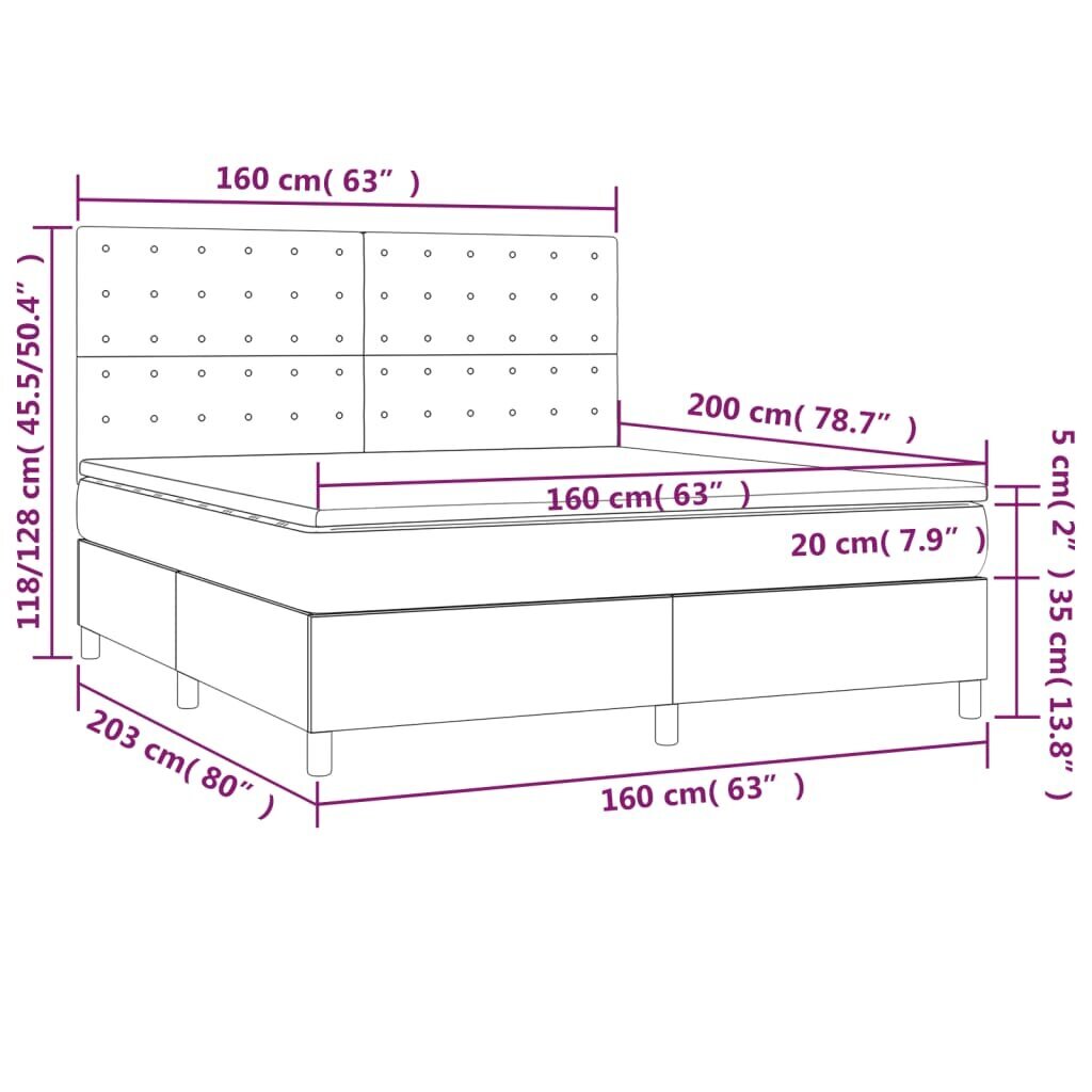 vidaXL Sänky jousilla/patjalla/LED, musta 160x200cm tekonahka hinta ja tiedot | Sängyt | hobbyhall.fi