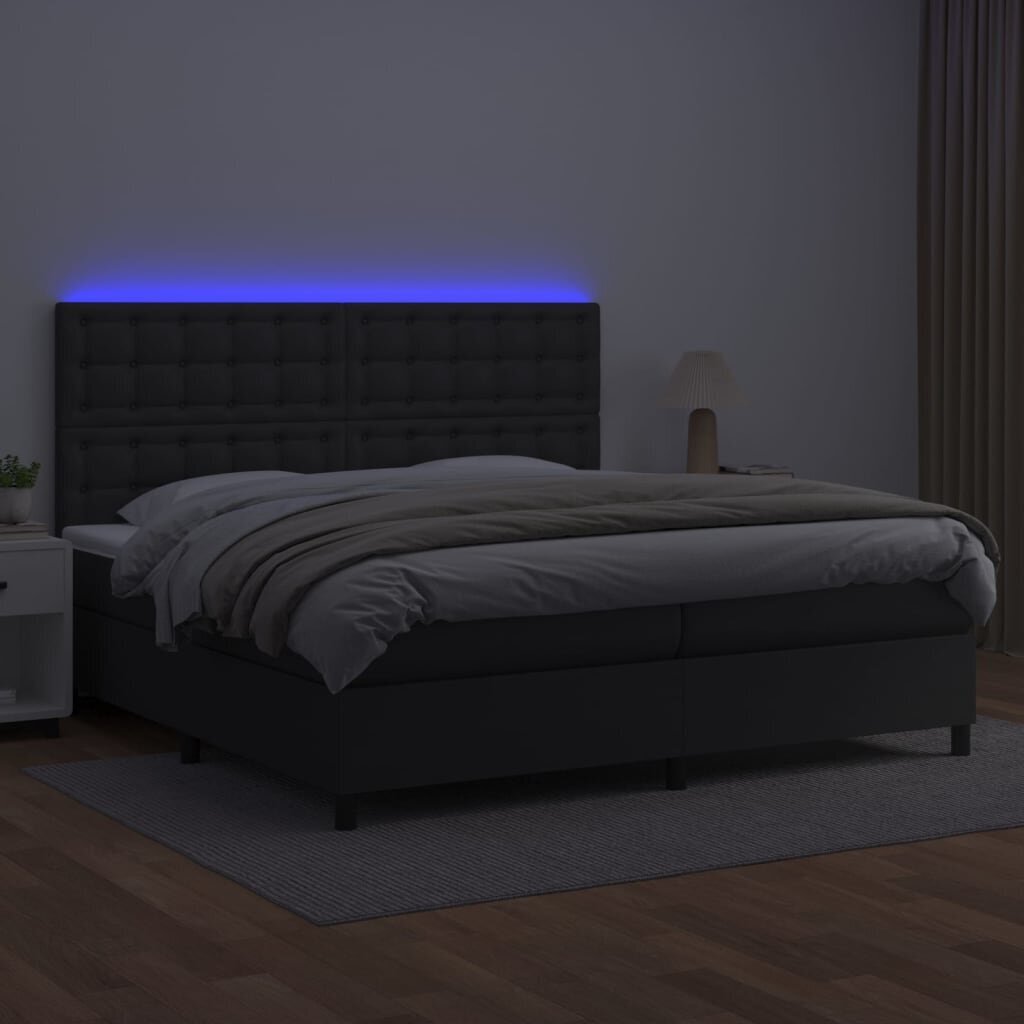 vidaXL Sänky jousilla/patjalla/LED, musta 200x200cm tekonahka hinta ja tiedot | Sängyt | hobbyhall.fi