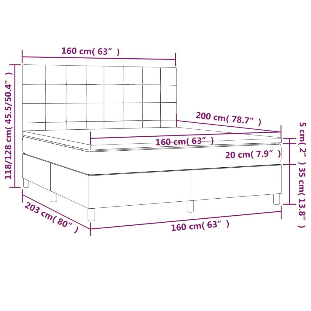 vidaXL Sänky jousilla/patjalla/LED, vaaleanpunainen, 160x200cm, sametti hinta ja tiedot | Sängyt | hobbyhall.fi