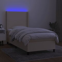 Sänky jousilla/patja/LED vidaXL, Kangas, 90x200 cm, kermanvärinen hinta ja tiedot | Sängyt | hobbyhall.fi