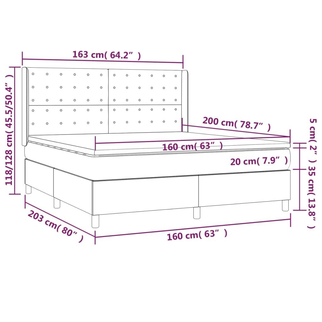 vidaXL Sänky jousilla/patjalla/LED, kerma, 160x200 cm, kangas hinta ja tiedot | Sängyt | hobbyhall.fi