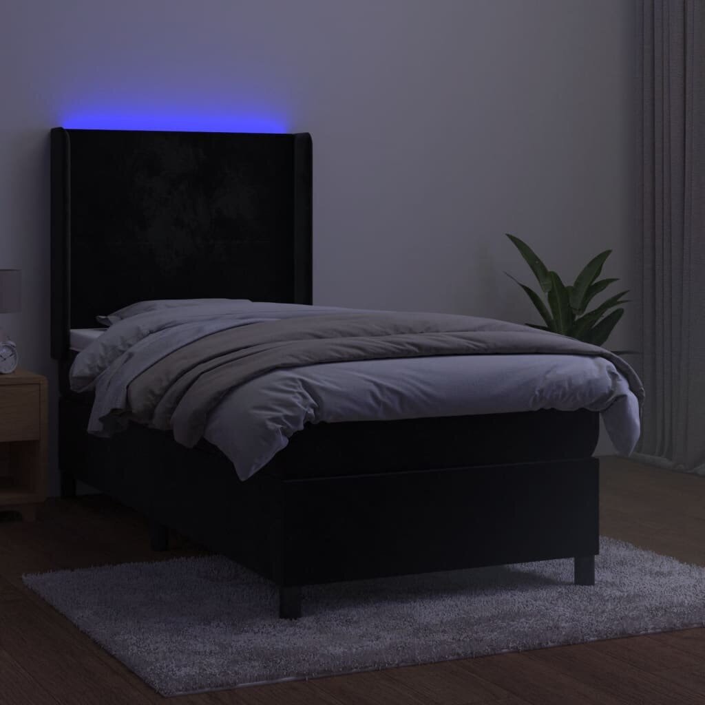 vidaXL Sänky jousilla/patjalla/LED, musta, 100x200cm, sametti hinta ja tiedot | Sängyt | hobbyhall.fi