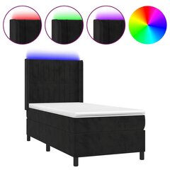 vidaXL Sänky jousilla/patjalla/LED, musta, 90x190cm, sametti hinta ja tiedot | Sängyt | hobbyhall.fi