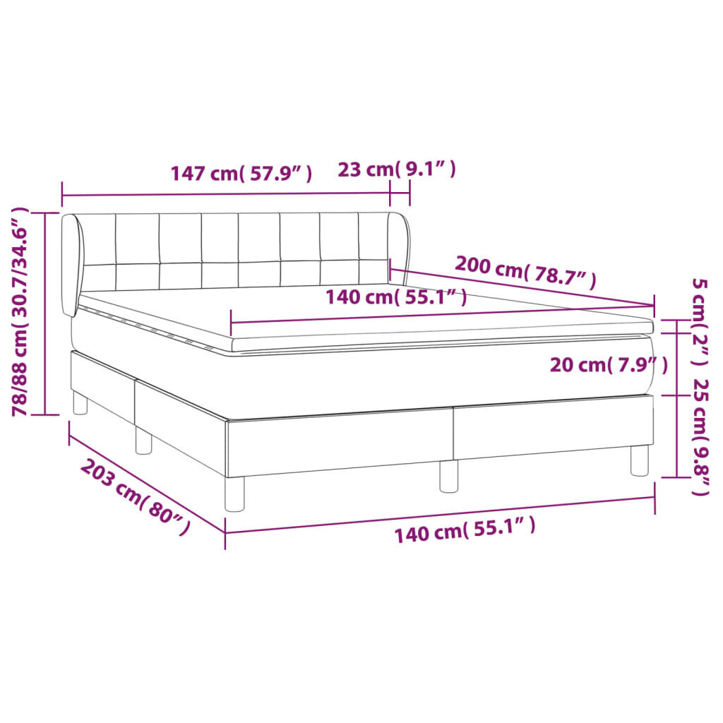 Sänky patjalla vidaXL, 140x200 cm, kerma hinta ja tiedot | Sängyt | hobbyhall.fi