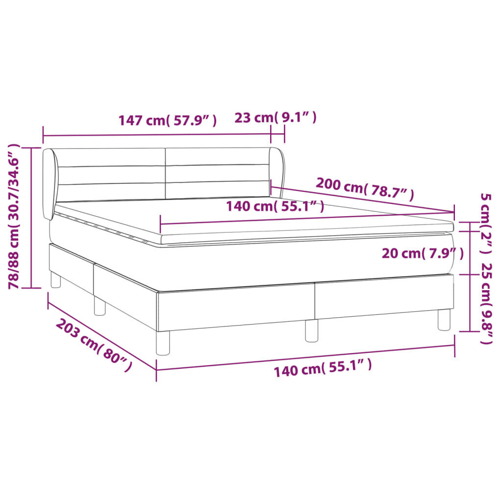 Sänky patjalla vidaXL 140x200 cm, kerma hinta ja tiedot | Sängyt | hobbyhall.fi