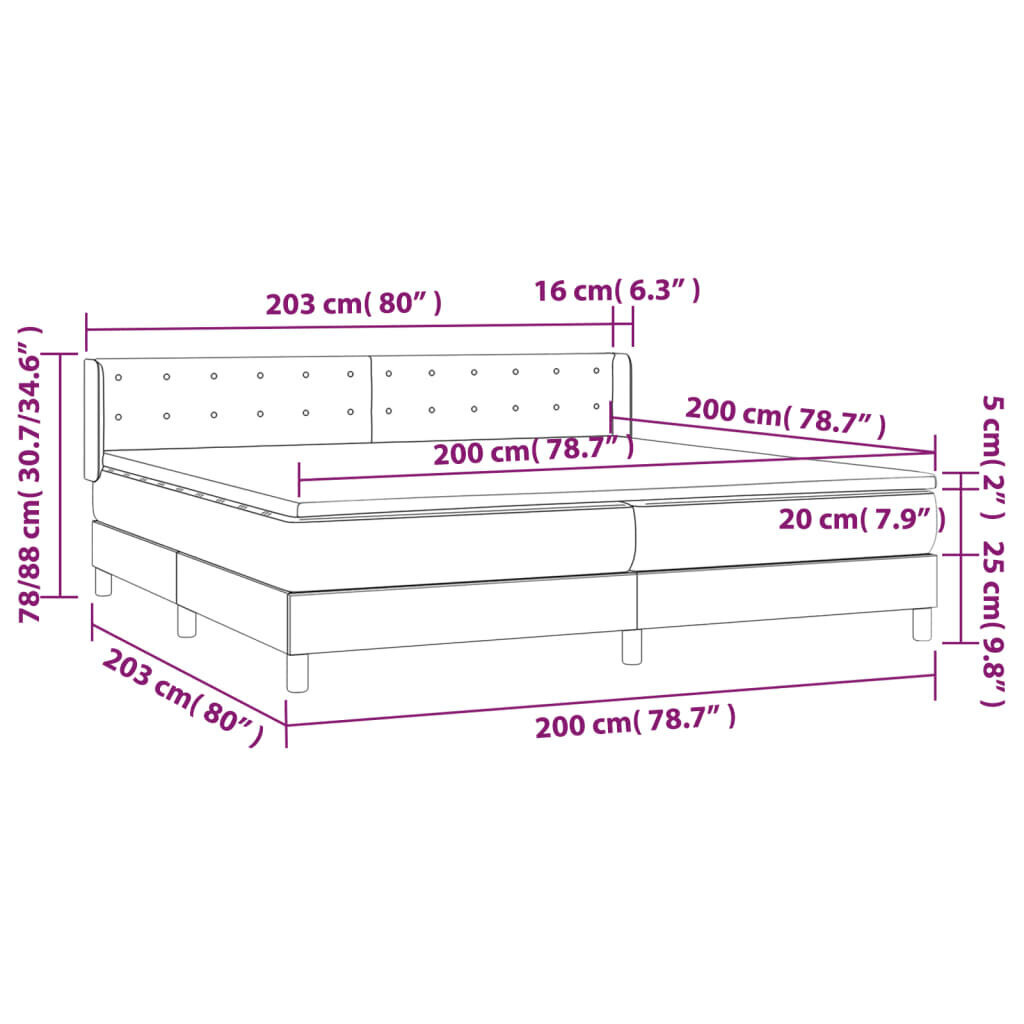 Sänky jousilla ja patjalla vidaXL, 200x200cm, musta hinta ja tiedot | Sängyt | hobbyhall.fi