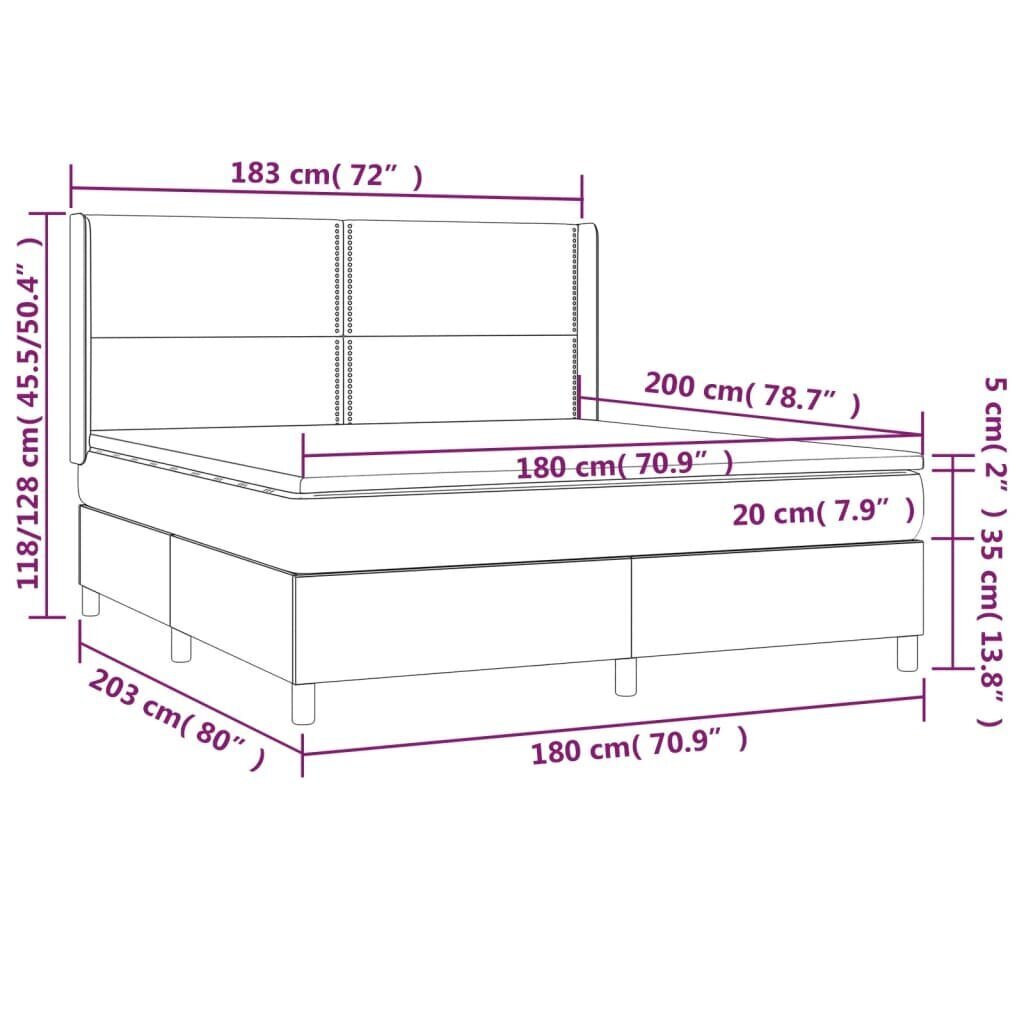 vidaXL Sänky jousilla ja patjalla, harmaa, 180x200cm tekonahka hinta ja tiedot | Sängyt | hobbyhall.fi