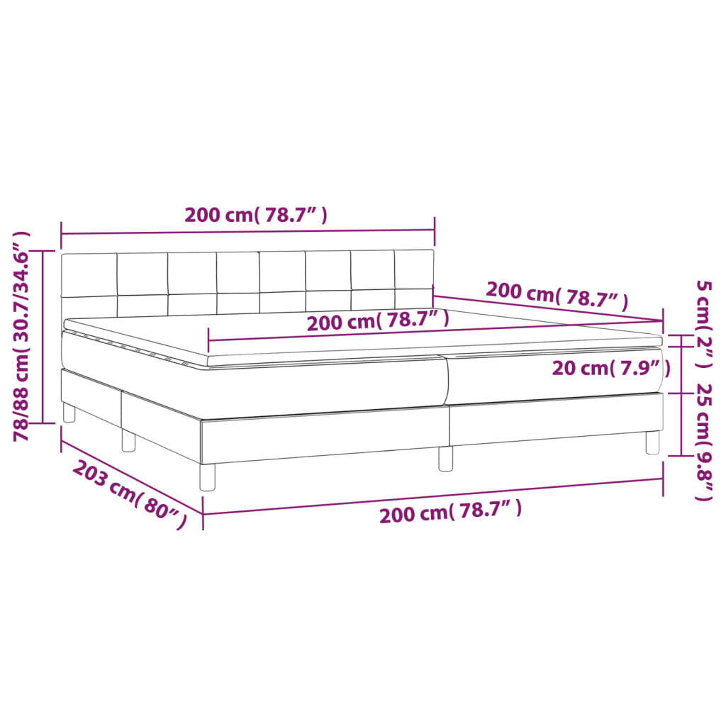 vidaXL Sänky jousilla/patjalla/LED, musta, 200x200 cm, kangas hinta ja tiedot | Sängyt | hobbyhall.fi