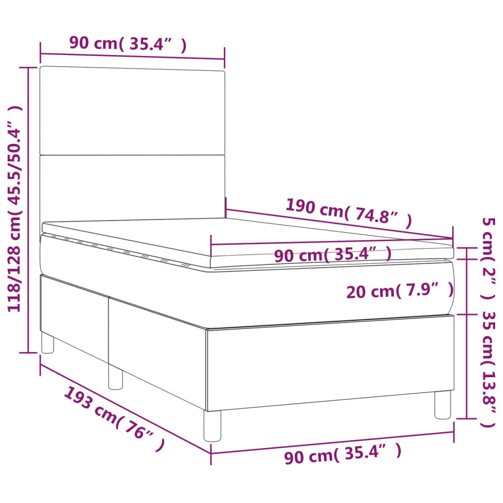 Sänky vidaXL, 90x190 cm, ruskea hinta ja tiedot | Sängyt | hobbyhall.fi