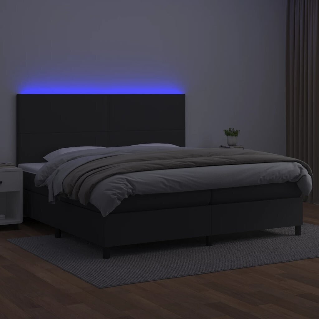 vidaXL Sänky jousilla/patjalla/LED, musta 200x200cm tekonahka hinta ja tiedot | Sängyt | hobbyhall.fi