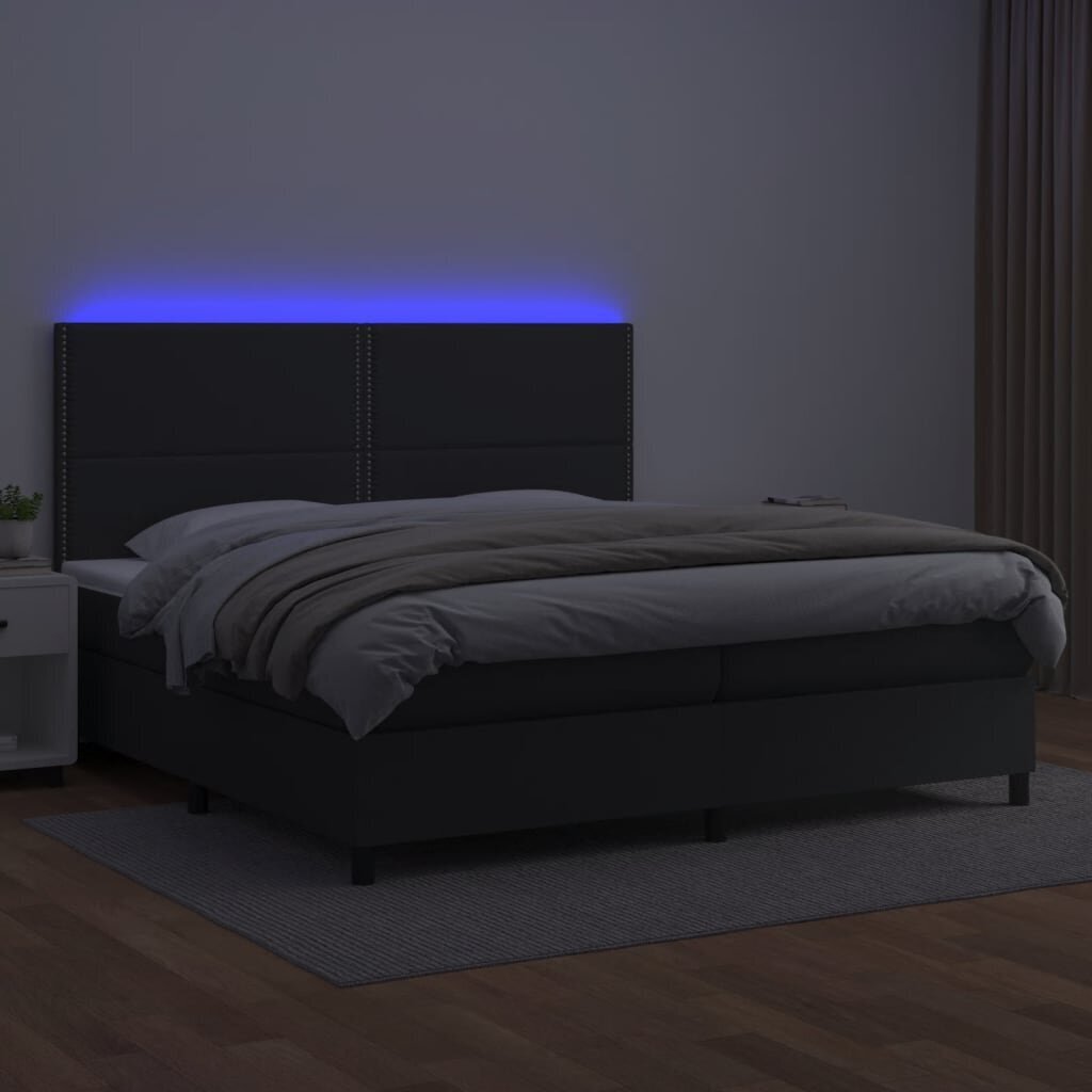 vidaXL Sänky jousilla/patjalla/LED, musta 200x200cm tekonahka hinta ja tiedot | Sängyt | hobbyhall.fi