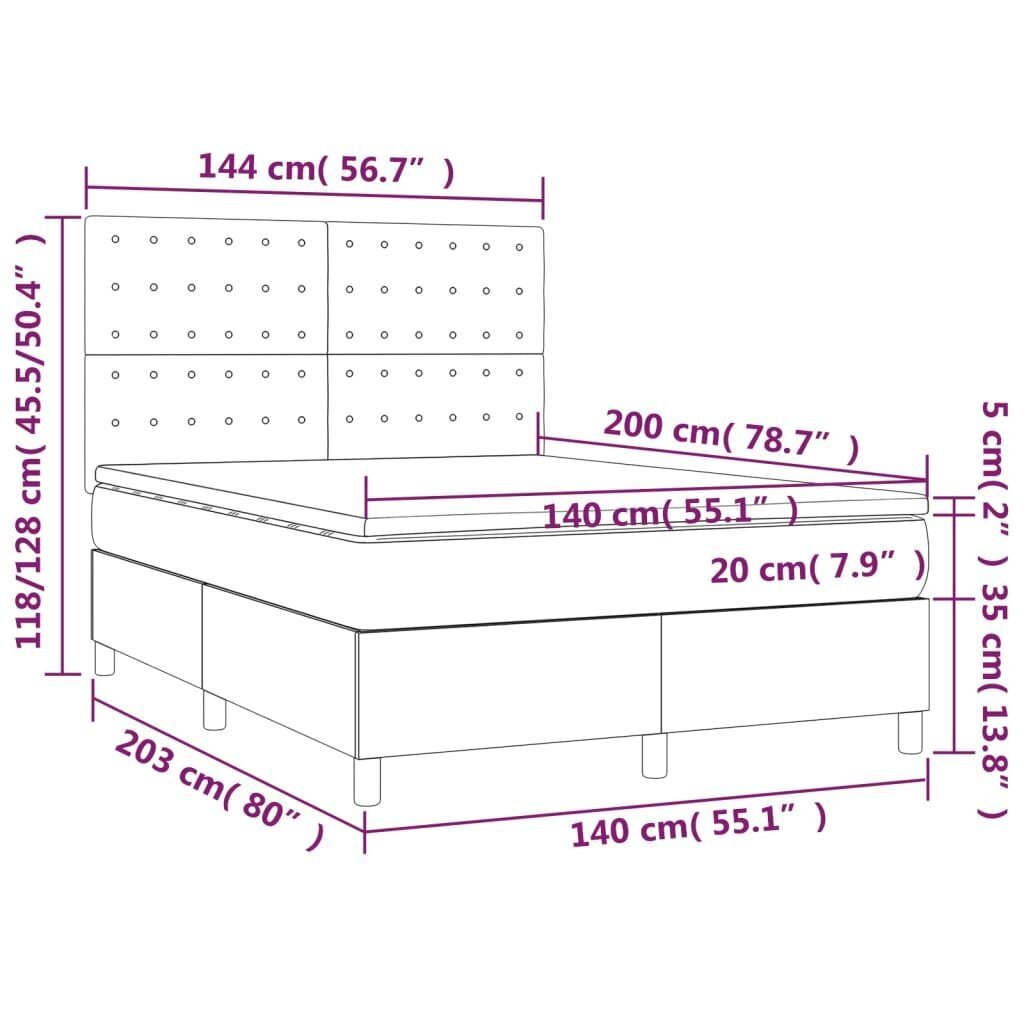 vidaXL Sänky jousilla/patjalla/LED, musta 140x200cm tekonahka hinta ja tiedot | Sängyt | hobbyhall.fi