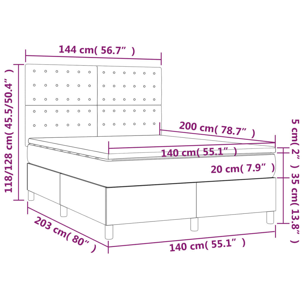 vidaXL Sänky jousilla/patjalla/LED, valkoinen 140x200cm tekonahka hinta ja tiedot | Sängyt | hobbyhall.fi