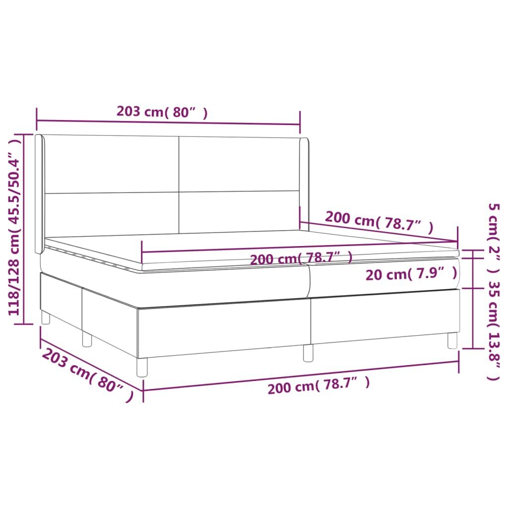 vidaXL Sänky jousilla/patja/LED, harmaa, 200x200cm, sametti hinta ja tiedot | Sängyt | hobbyhall.fi