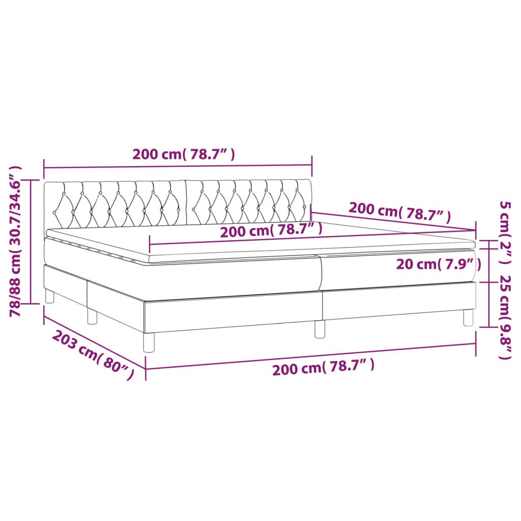 vidaXL Sänky jousilla/patjalla/LED, musta, 200x200 cm, kangas hinta ja tiedot | Sängyt | hobbyhall.fi