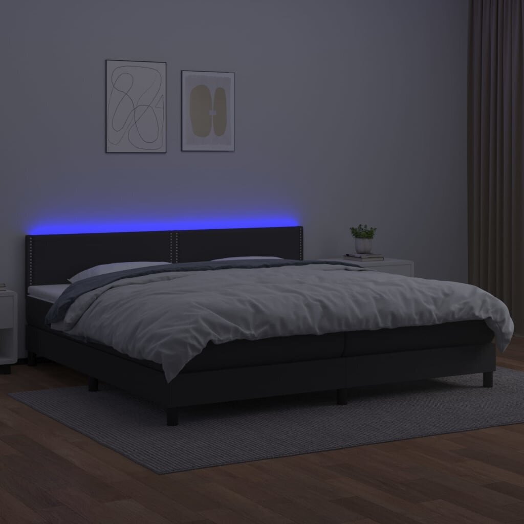 vidaXL Sänky jousilla/patjalla/LED, musta 200x200cm tekonahka hinta ja tiedot | Sängyt | hobbyhall.fi