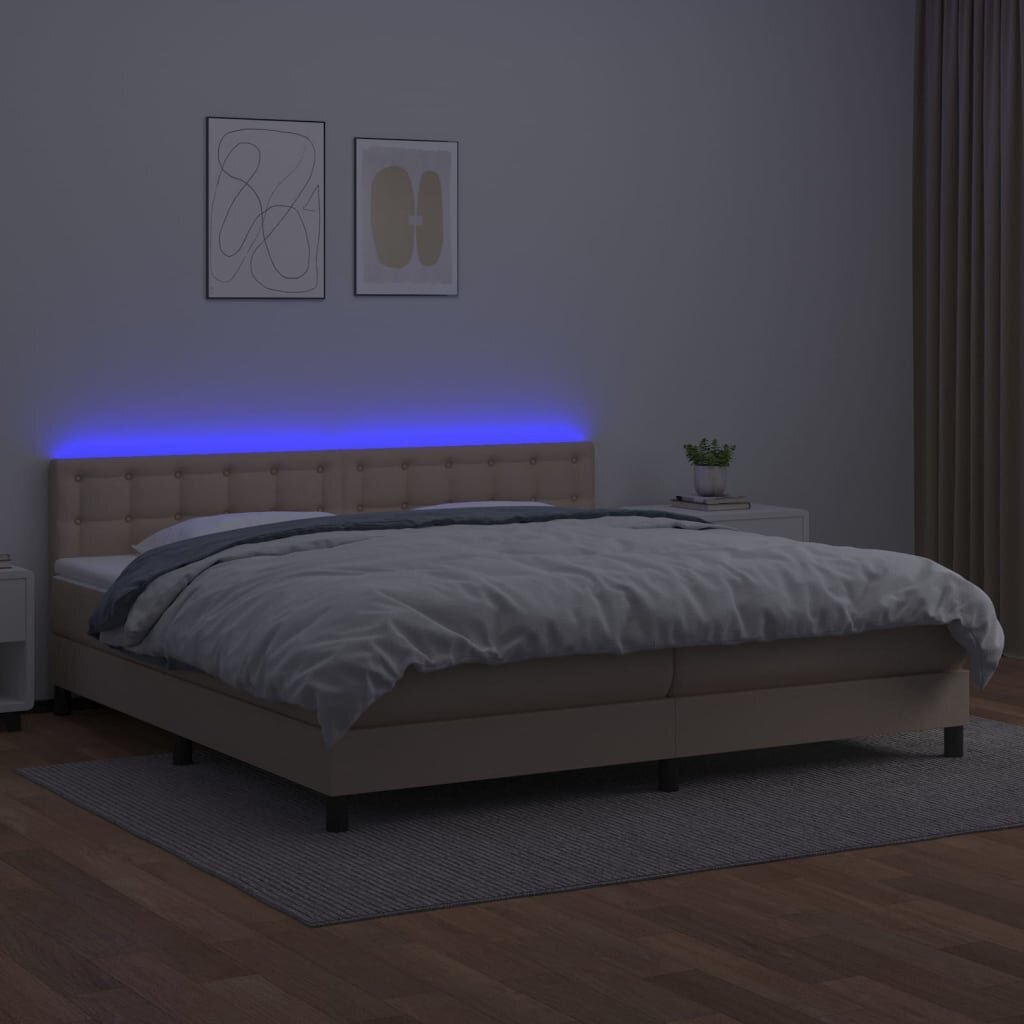 vidaXL Sänky jousilla/patjalla/LED, cappuccino, 200x200cm keinotekoinen hinta ja tiedot | Sängyt | hobbyhall.fi