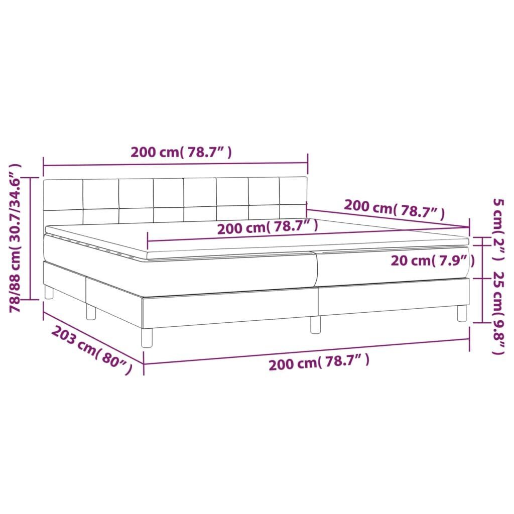 vidaXL Sänky jousilla/patjalla/LED, sininen, 200x200cm, sametti hinta ja tiedot | Sängyt | hobbyhall.fi